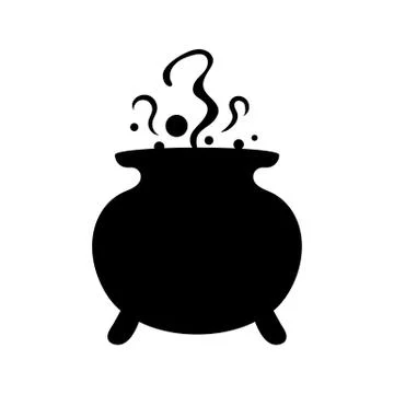 Witches black cauldron with boiling magic potion isolated on white background Stock Illustration