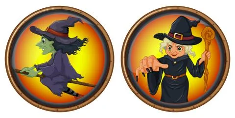 Witches on round badges Ilustração Stock