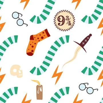 Witches school of magical objects seamless pattern in flat style イラスト素材