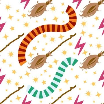 Witches school of magical objects seamless pattern in flat style Stock Illustration