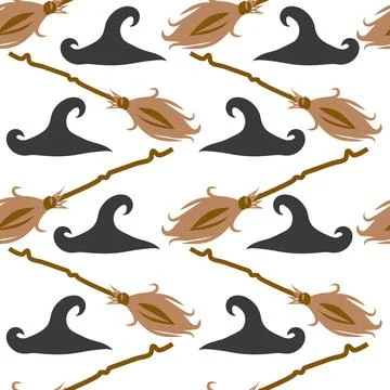 Witches school of magical objects seamless pattern in flat style Stock Illustration
