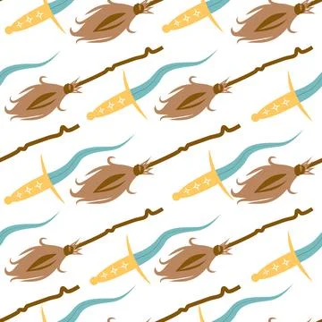 Witches school of magical objects seamless pattern in flat style 库存插图