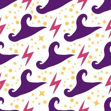 Witches school of magical objects seamless pattern in flat style 스톡 일러스트