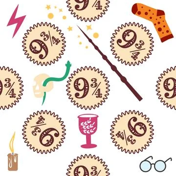 Witches school of magical objects seamless pattern in flat style イラスト素材