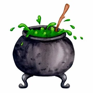 Witch's boiling cauldron with a magic potion. Stock Illustration