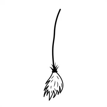 Witch's broom. Linear doodle style. Halloween concept. Stock Illustration