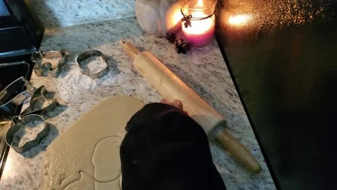 Witch's Broom Shape Cut from Dough to Bake Sugar Cookies Stock Footage 213749647