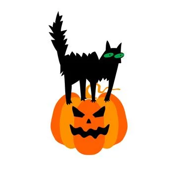 A witch's cat on a pumpkin. Illustrazione stock