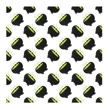 Witchs cauldron with boiling magic potion. Seamless pattern. Stock Illustration
