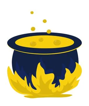 A witchs cauldron with boiling magic potions on a bonfire. Stock Illustration