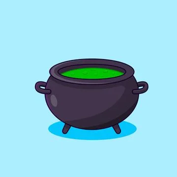 Witch's cauldron with bubbling green potion, ready for Halloween Stock Illustration