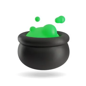Witch's cauldron with green potion 3d icon Stock Illustration
