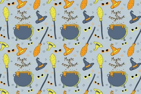 Witch's equipment seamless pattern. Stock Illustration