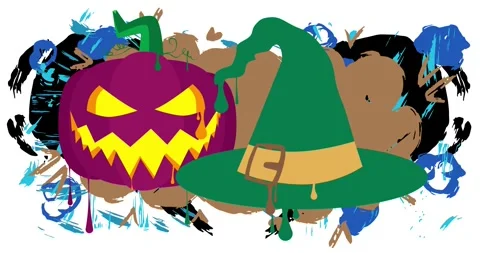 Witch's Hat and Jack O' Lantern Graffiti tag animation Stockbeeldmateriaal 286921985