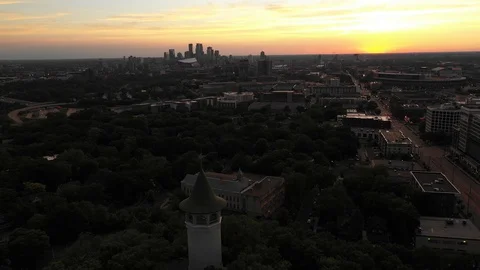 Witch's Hat Tower Sunset with Downtown Minneapolis View Stock Footage 118629481