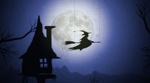 Witch's night flight - shadow theater Video stock 31565186
