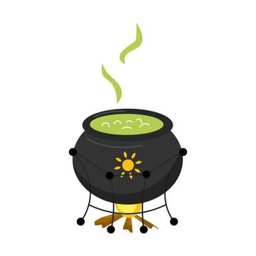 Witch's Poison Cauldron. Scary Devil's Cauldron Halloween Decoration. Vector Stock Illustration