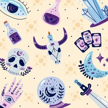 Witchy and occult pattern Ilustración de archivo