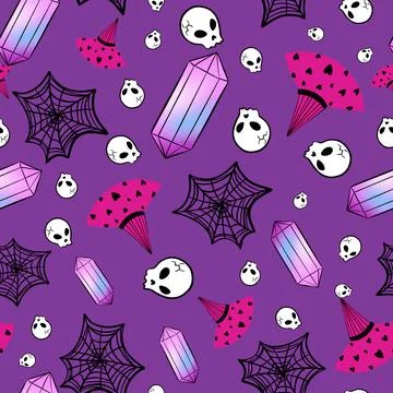 Witchy Halloween seamless pattern vector illustration background Stock Illustration
