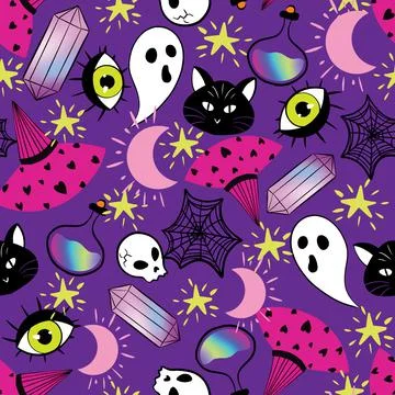 Witchy Halloween vector seamless pattern design background Stock Illustration