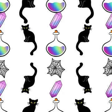 Witchy Halloween vector seamless pattern design background Stock Illustration