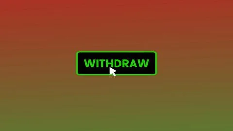 WITHDRAW button pressed on computer screen by cursor pointer mouse illustra.. Illustrazione stock
