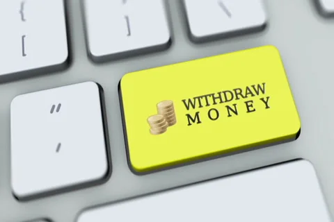 Withdraw Money button on computer keyboard. Key is pressed, click for HD Stock Footage 35648910