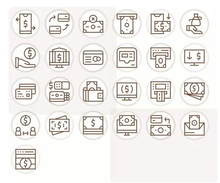 Withdraw Vector Icon Set with 25 Regular Line 128x128 Pixel Aligned Graphics Stock Illustration