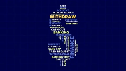 Withdraw Word Cloud Animation in Dollar Sign shape. Withdraw Kinetic Typogr.. Stock Footage 341688675