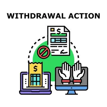 Withdrawal action concept with online notification and denied request Stock Illustration