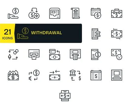 Withdrawal Professional Vector Set with 25 Regular Line Grid Fitted 256x256.. Stock Illustration