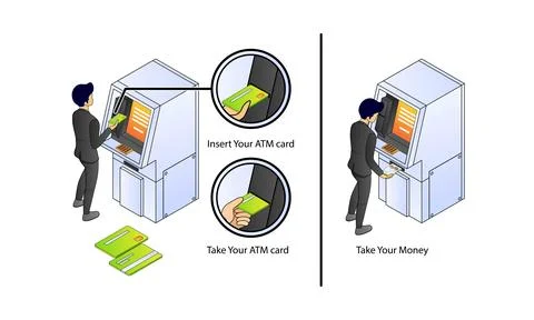 Withdrawing money from an ATM machine Stock Illustration