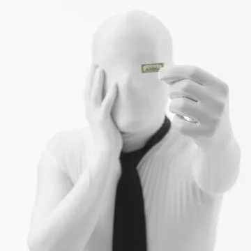 Withe man holding small dollar bill Illustrazione stock