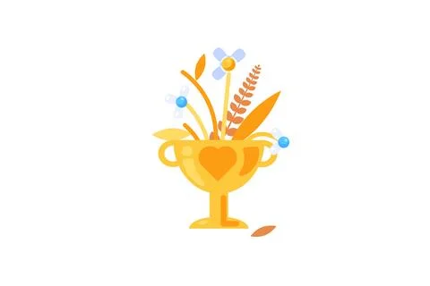 Withered flowers in a golden goblet in solid cartoon style Stockillustratie