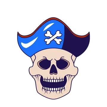 Withered Laughing Skull With Pirate Hat Tricorn Stock Illustration