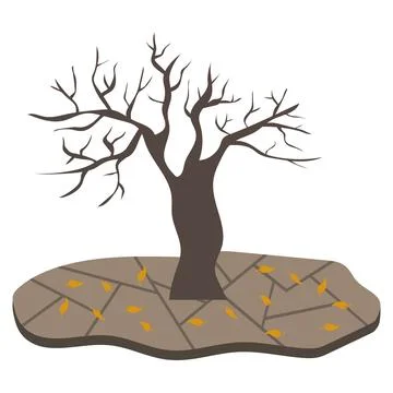 A withered tree with fallen flattery and cracked earth. Stock Illustration