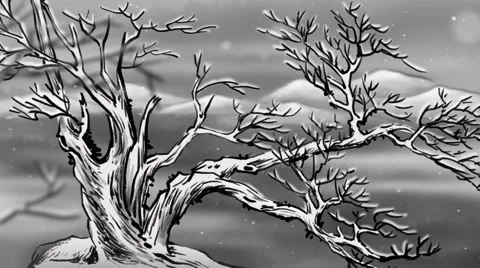 The withered tree in the snow Video stock 58366553
