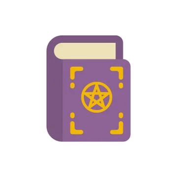 Withes spell book flat icon. Purple occult book with pentagram on cover. Hall Stock Illustration