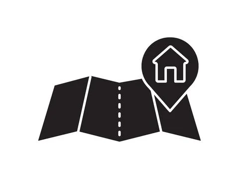 Within a flat-style depiction, a location marker distinguishes itself on an.. Stock Illustration