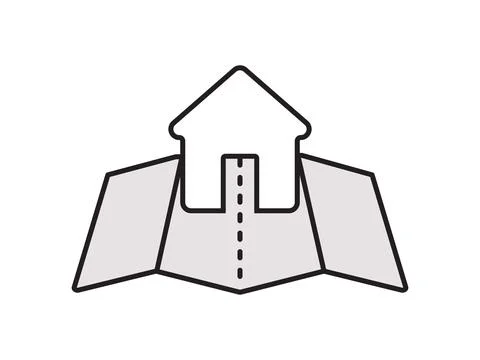 Within a flat-style depiction, a location marker distinguishes itself on an.. Stock Illustration