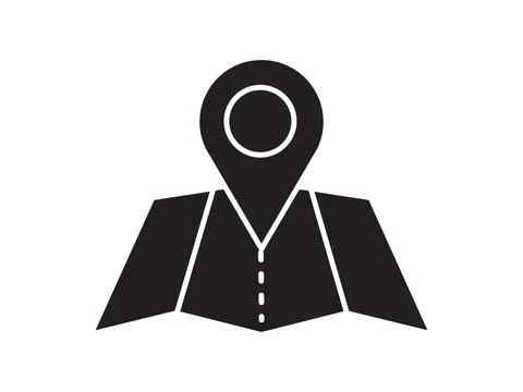 Within a flat-style depiction, a location marker distinguishes itself on an.. Stock Illustration