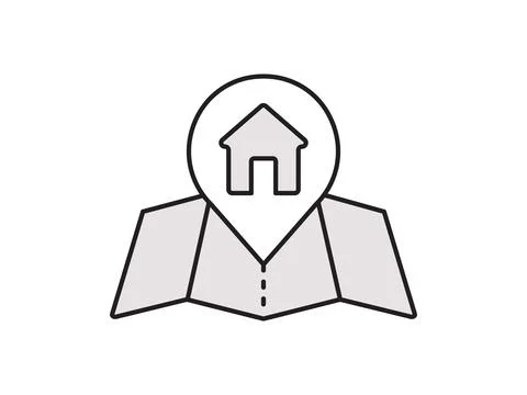 Within a flat-style depiction, a location marker distinguishes itself on an.. Ilustración de archivo
