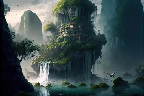 Within A Storm In A Tropical Oasis Stock Illustration