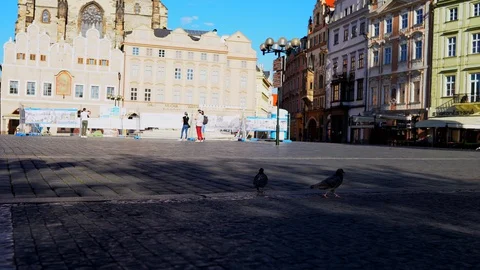 Without tourist during coronavirus 2019-nCov outbreak on empty Old Town Square Stock Footage 128417716
