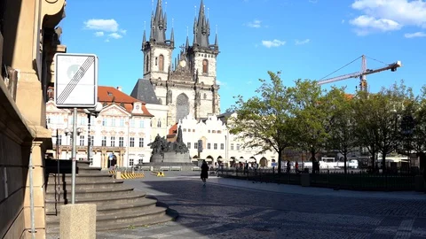 Without tourist during coronavirus 2019-nCov outbreak on empty Old Town Square Stock Footage 128417809