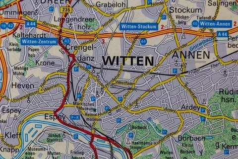 Witten, Germany, on a road map Stock Photos
