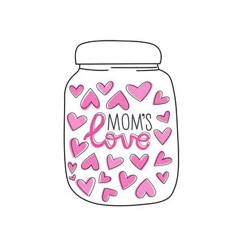 Witty vector illustration with a jar of moms love and lettering. Can use for Stock Illustration