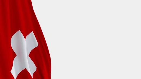 Witzerland Flag on Left Side, Waving National Symbol with Copy Space Stock Footage 335523035