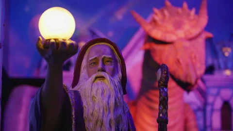 Wizard and dinosaur at Wizards' Golf, Niagara Falls Video stock 218220789