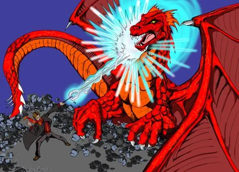 Wizard and Dragon Stock Illustration